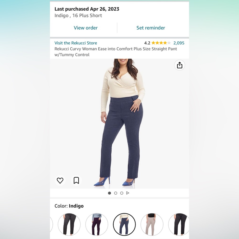 Rekucci Curvy Woman Ease into Comfort Plus Size Straight Pant w/Tummy Control